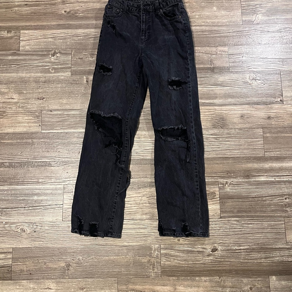 Black Flare Wide Leg Distressed Jeans
